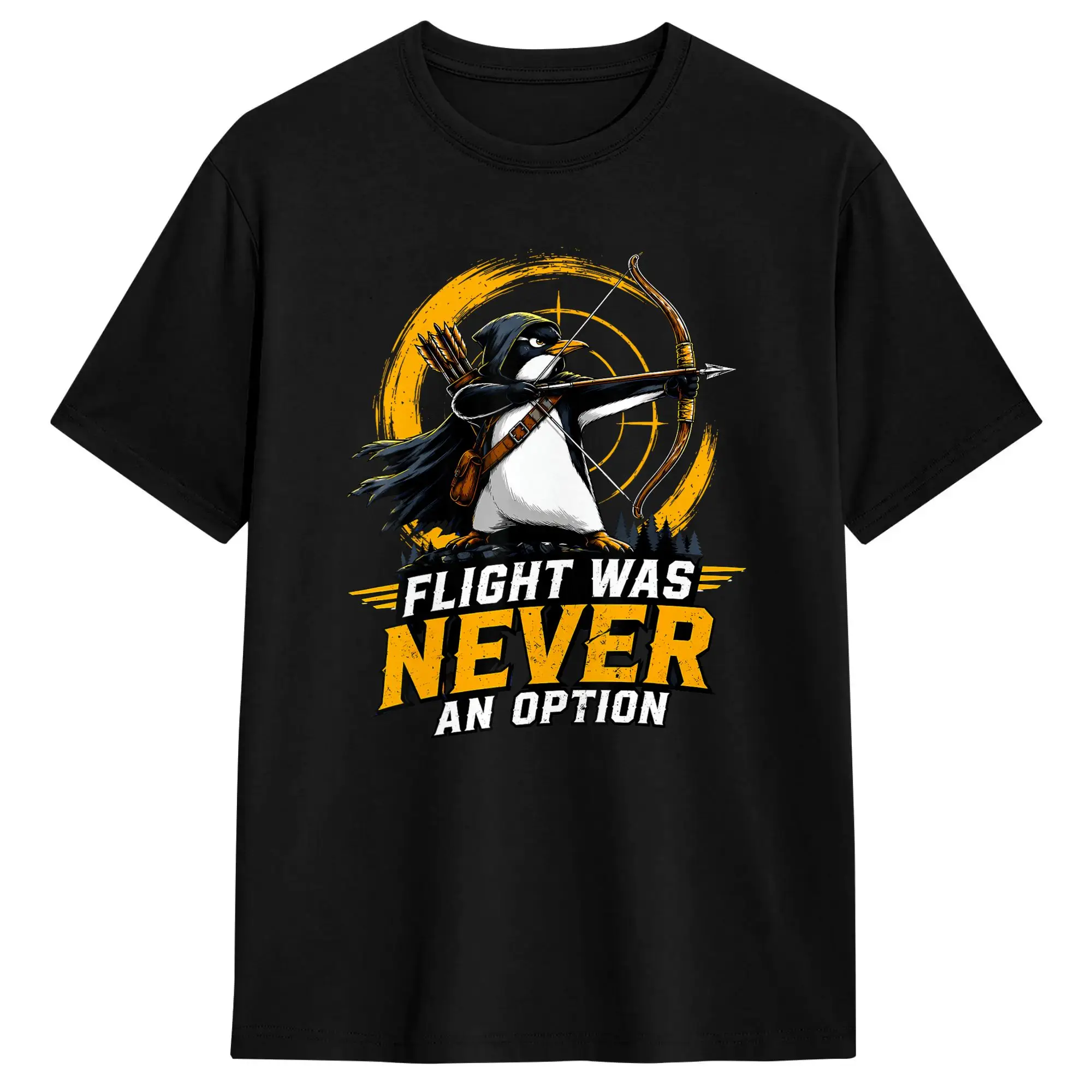 Men Flight was Never an Option Penguin Archery Humor T-Shirts  Cotton Tees Beach Vintage Short-Sleeve T-Shirt Hip Hop Tee Shirt