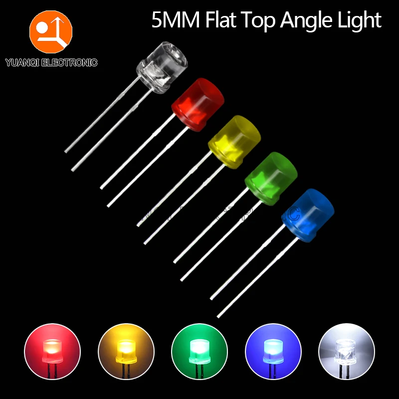 100pcs 5MM Flat Top White Red Yellow Blue Green Assorted Kit Lamp Diode LED Ultra Bright Bulbs Emitting Diodes F5 Light