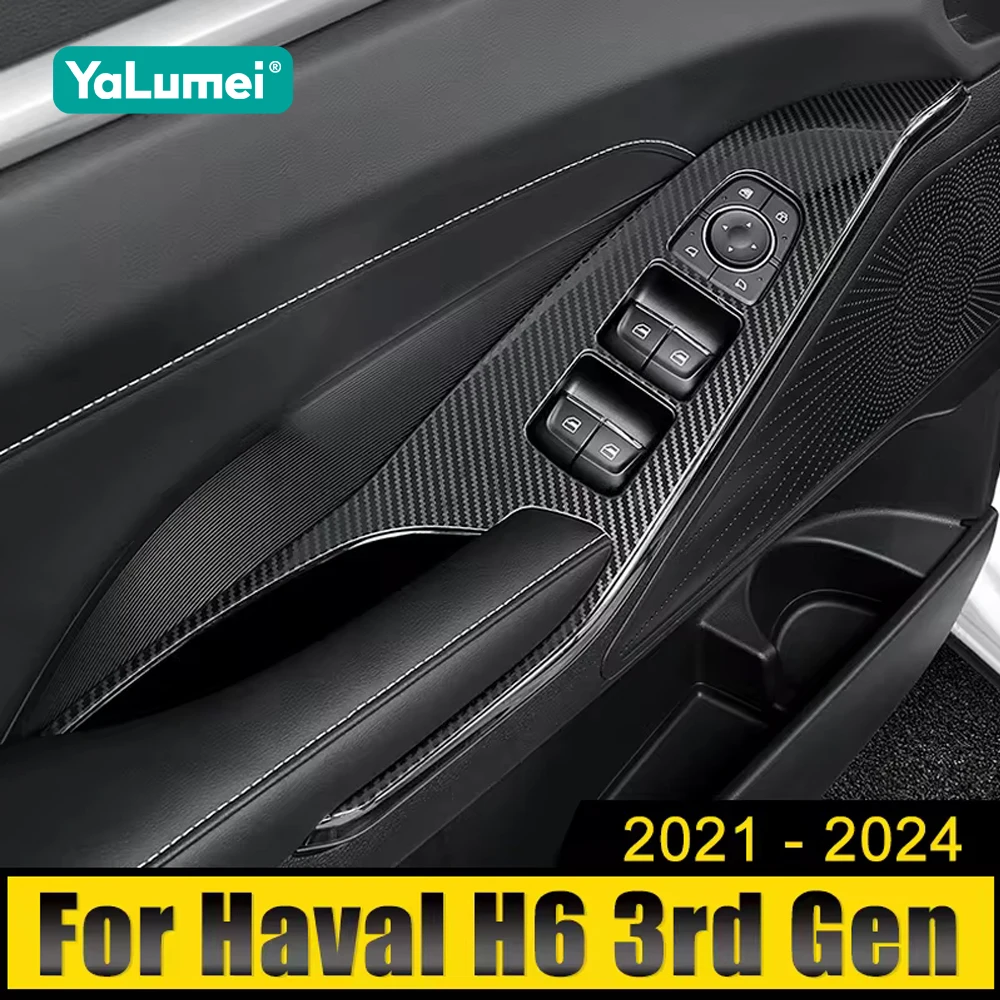 

For Haval H6 3rd Gen 2021 2022 2023 2024 HEV PHEV Stainless Car Door Armrest Panel Window Switch Lift Button Cover Trim Sticker