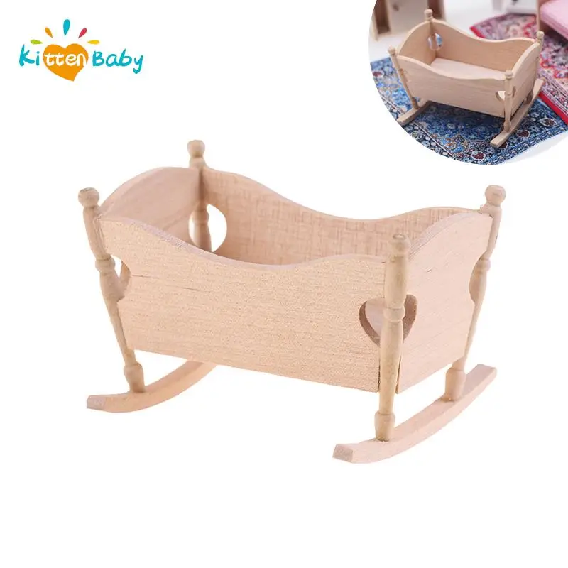 1:12 Miniature Dollhouse Crib Mini Cradle Pretend Play Nursery Children Room Furniture Dollhouse Accessories Play House Toy