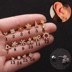 1Piece 99% Pure Titanium Medical Metal Stud Exquisite Heart Drop Flower Earring for Women Helix Cartilage Ear Piercing Jewelry