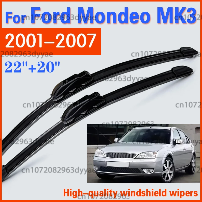 For Ford Mondeo MK3 Hatchback 2001-2007 Car Windshield Wiper U-type Soft Rubber Frameless Bracketless Car Wipers 22
