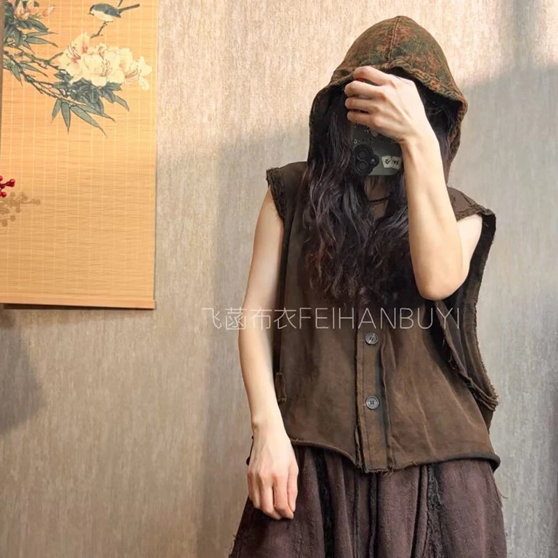 2026 New Arrival Spring/summer Women Casual Good Quality Hooded Collar Vest Sleeveless Single Breasted Outerwear & Coats F63
