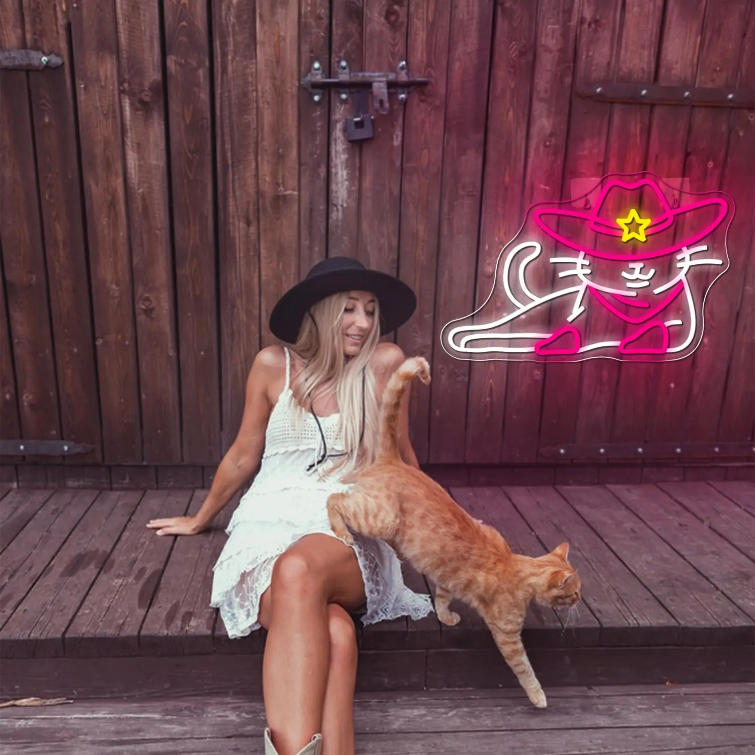 علامات النيون على شكل قطة رعاة البقر مع قبعة وردية لتزيين الحائط لحفلات البار وغرفة النوم وغرفة المعيشة، أفضل هدية للأطفال المراهقين