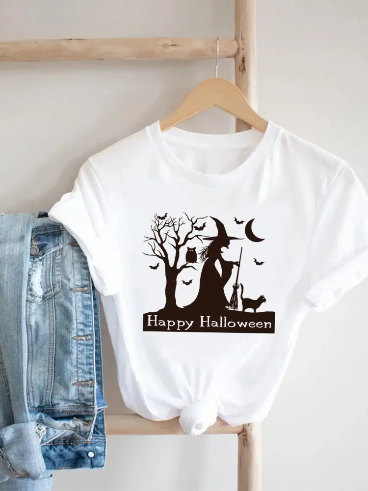 

Witch Style Trend Cute Women Halloween Print Thanksgiving T-shirt Fall Autumn T Shirt Clothing Tee Clothes Trend Graphic Top