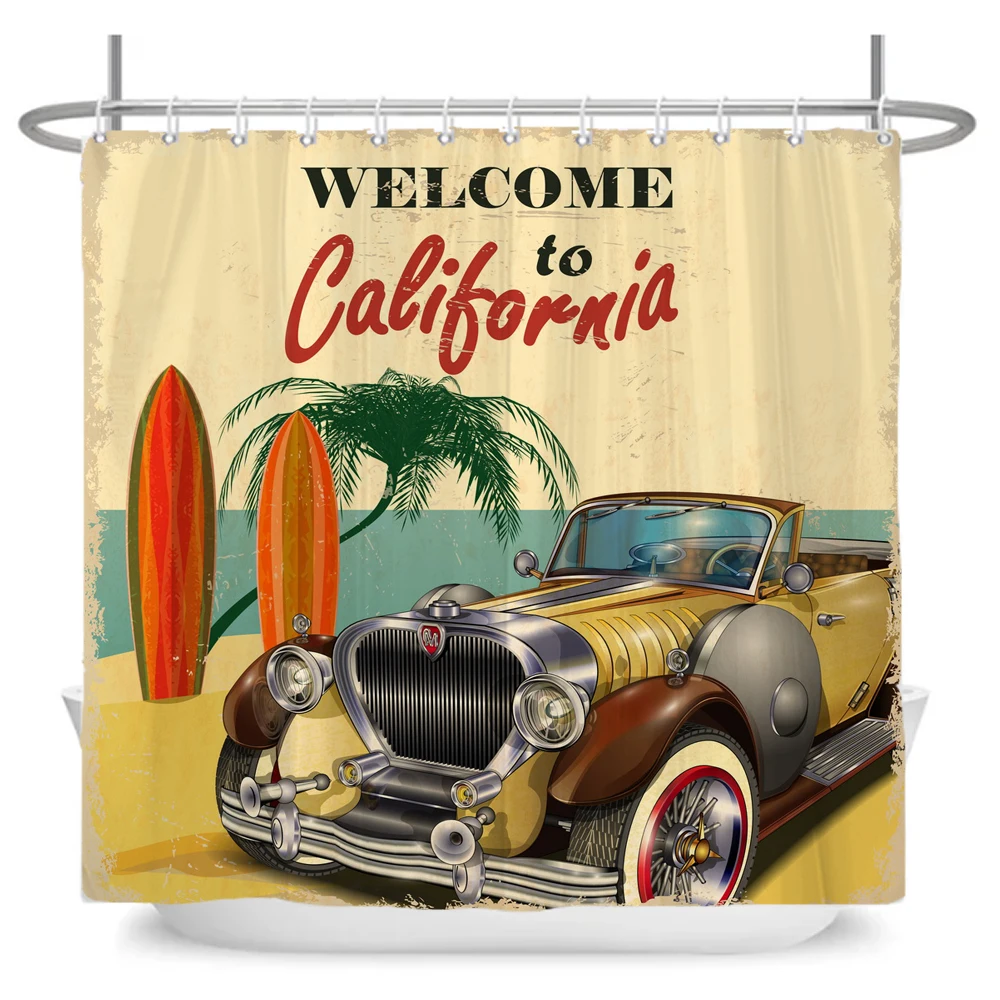 Funny Retro Vintage Car Shower Curtains Waterproof Bathroom Curtain Cool Old Newspaper Bath Curtain High Quality Shower Curtain