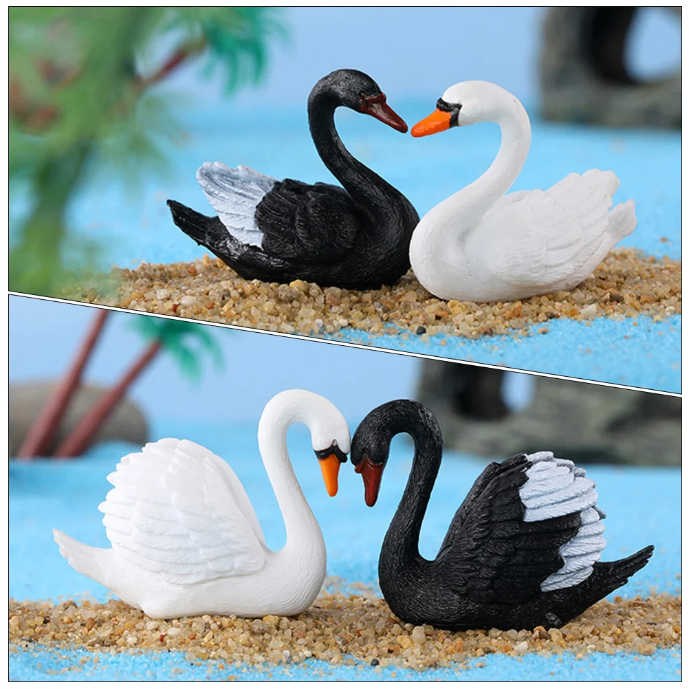 

8 Pcs Black and White Swan Ornament Mini Animals Statue Couple Figurines Figures for Car Dashboard Decorate Lovers