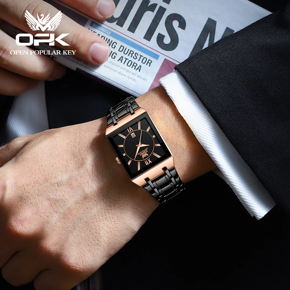 Zegarek kwarcowy marki OPK, kwadratowy, wodoodporny, dla mężczyzn, model 8156