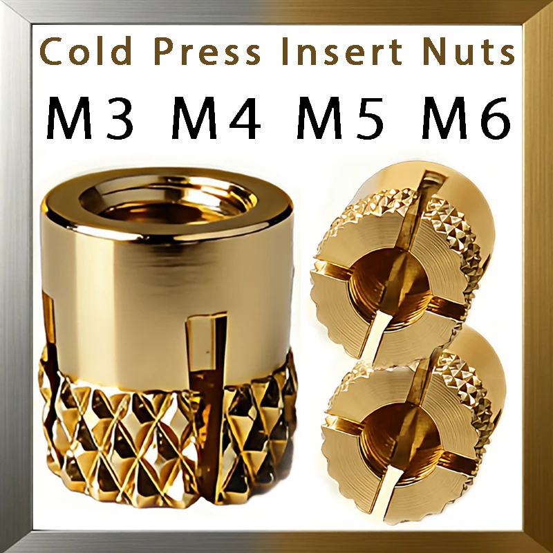 M3 M4 M5 M6 Knurled Brass Insert Nut Cross Slot Embedded Nut Cold Heat Press Threaded Insert for Plastic Injection Molding Wood