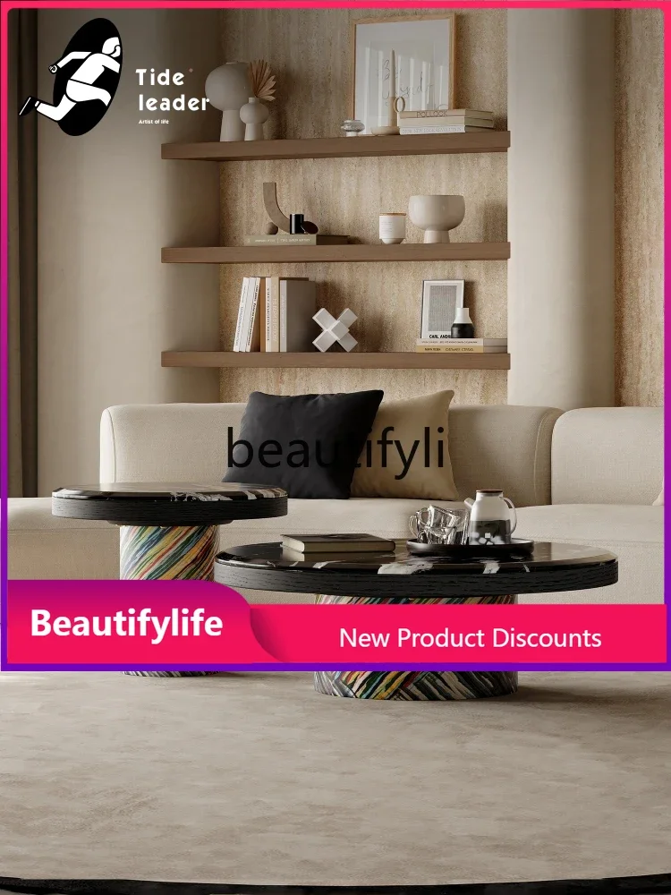

MM46 A Italian marble coffee table light luxury high-end round living room coffee table combination