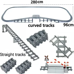 MOC City Rail Brick Train Uphill Track Railroad Crossing Forked Model Straight Curved Flexible Switch Track Leduo Building Block