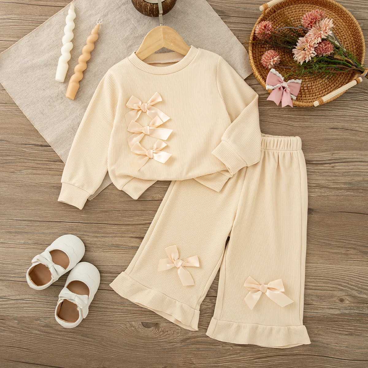 2pc Autumn And Winter New Baby Set Sweet Beauty Baby Long Sleeved Hoodie And Pants Casual Daily Outdoor Wear Children's Clothing