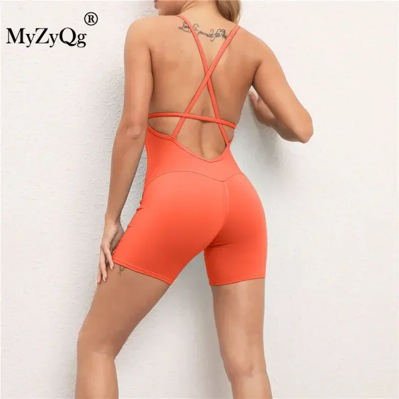 Women High Waist Cross Backless Bodysuit Streetwear Yoga Jumpsuit Sets Fitness Sports Running Set Tracksuit Gym Sportswear Tight