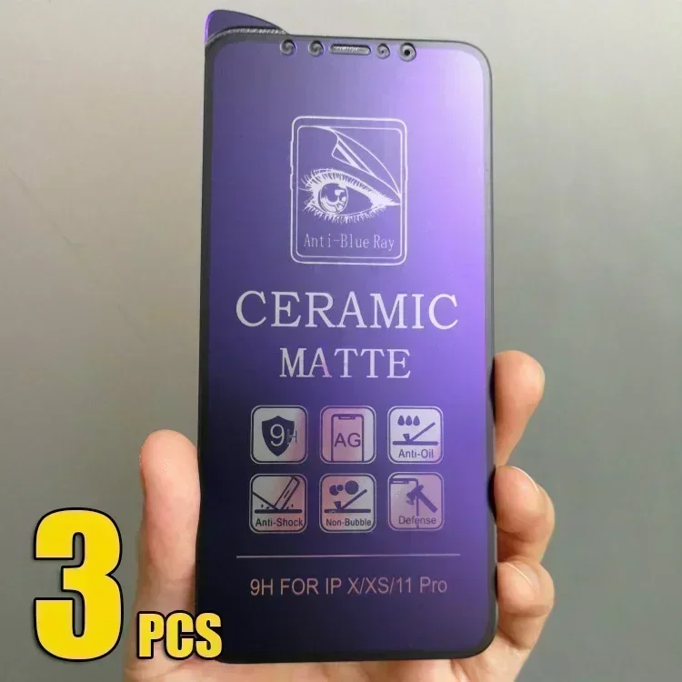 3pcs Ceramics Film Matte Screen Protector Anti Blue Protect Eyes For iPhone 15 Pro Max 14 Plus 13 Mini 12 11 XS XR X 8 7 SE