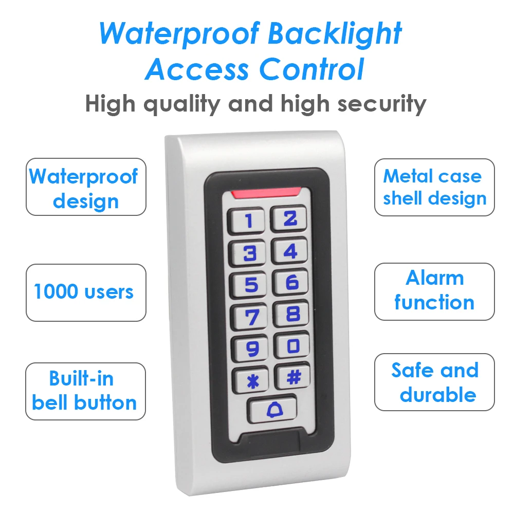 

Backligt 125KHz Rfid Standalone Access Control System IP65 Waterproof Metal Keypad Proximity Card 1000 Users access controler