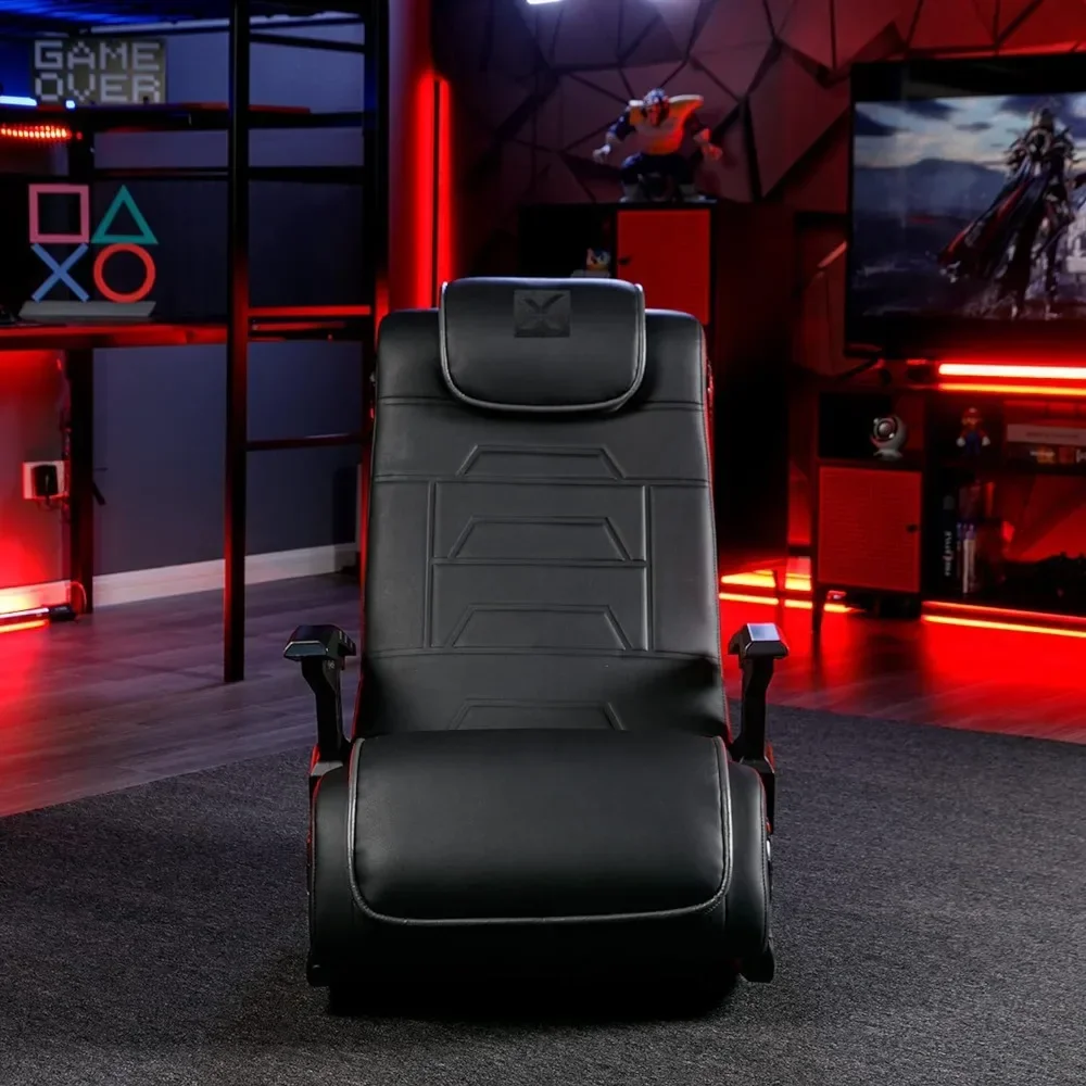 Video Gaming Floor Chair with Armrests, Built-In Audio & Vibration via Wireless Bluetooth, Foldable, Vegan Leather