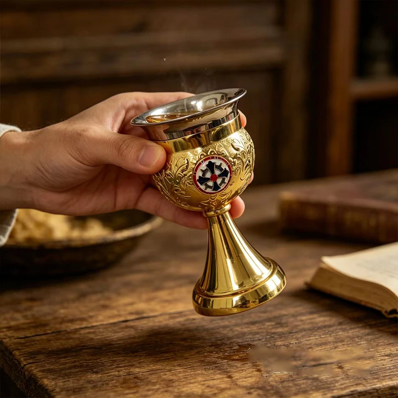 New 2026 Gold Plated 17cm Church Chalice with Enamel Icon for Orthodox Eucharist Liturgy Christian Communion Cup Altar Decor Acc