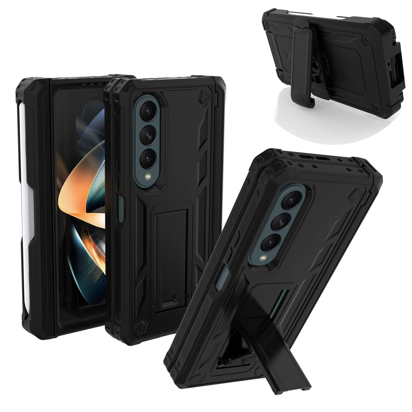 Slim Rugged Shockproof Case with Kickstand Swivel Belt with S-Pen Slot For Samsung Galaxy Z Fold 4 5G built-in Screen Protector