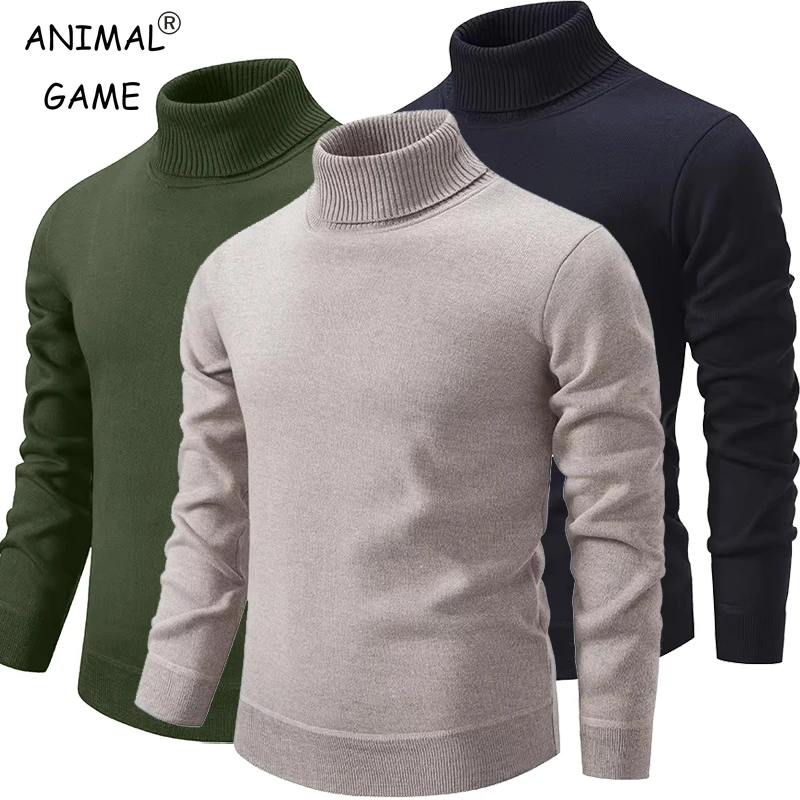 الشارع الشهير الرجال الياقة المدورة سترة الشتاء محبوك البلوفرات Rollneck الدافئة الرجال البلوز فضفاض بلون سترة الرجال #1