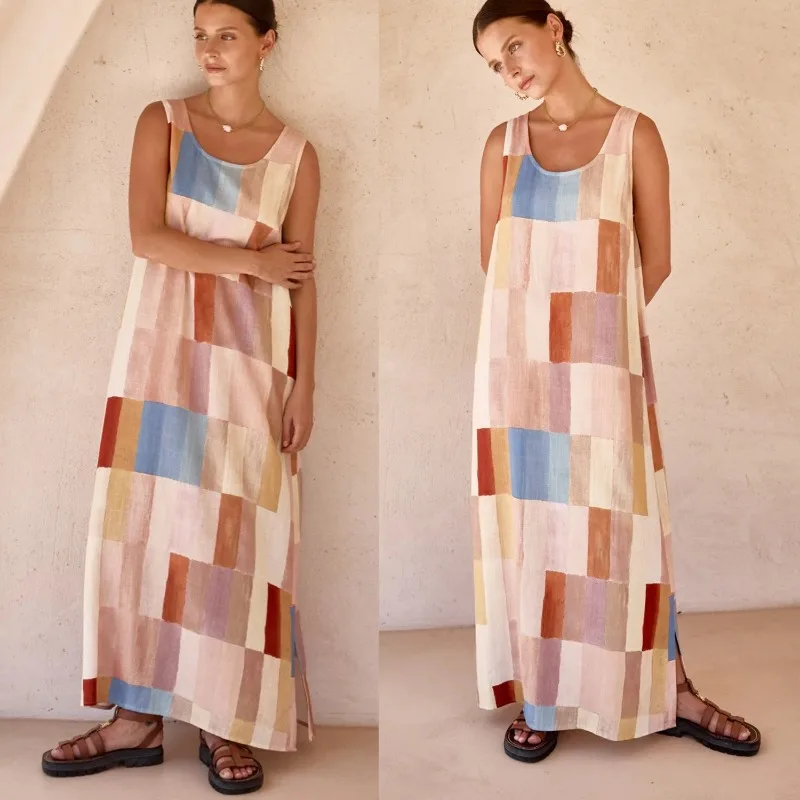 

New Elegant Dresses for Woman 2025 Summer Party Dresses Suspender Slit Dress Vacation Dresses Casual Loose Fashion Long Dress