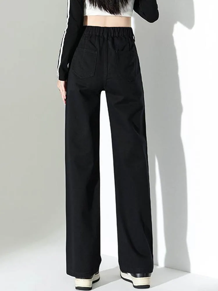 Vintage Grube Proste Jeansy Zimowe Ciepłe Elastyczne Spodnie Denimowe z Wysokim Stanem Koreańska Moda Casualowe Spodnie z Aksamitną Podszewką Luźne Vaqueros Nowe