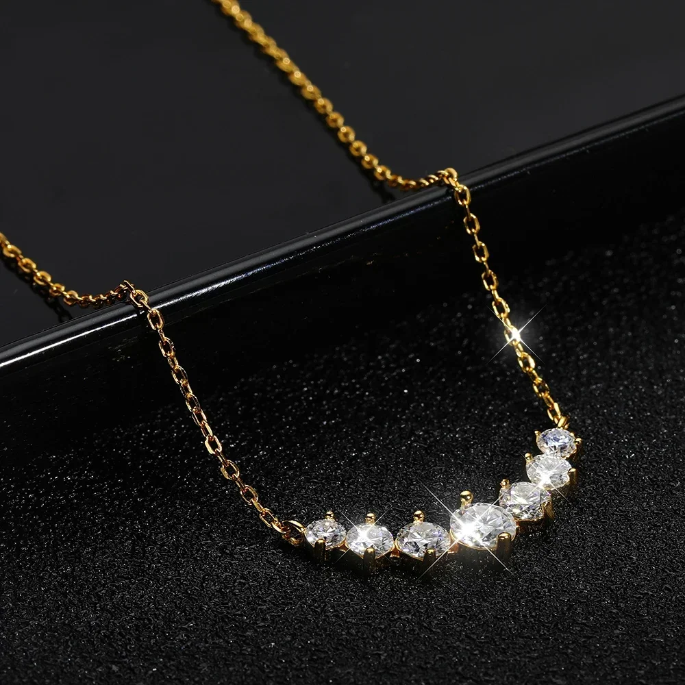 New D VVS1 Moissanite Pendant Necklaces for Women Trendy Party Jewelry GRA Certified 925 Sliver Plated Yellow Gold Necklace