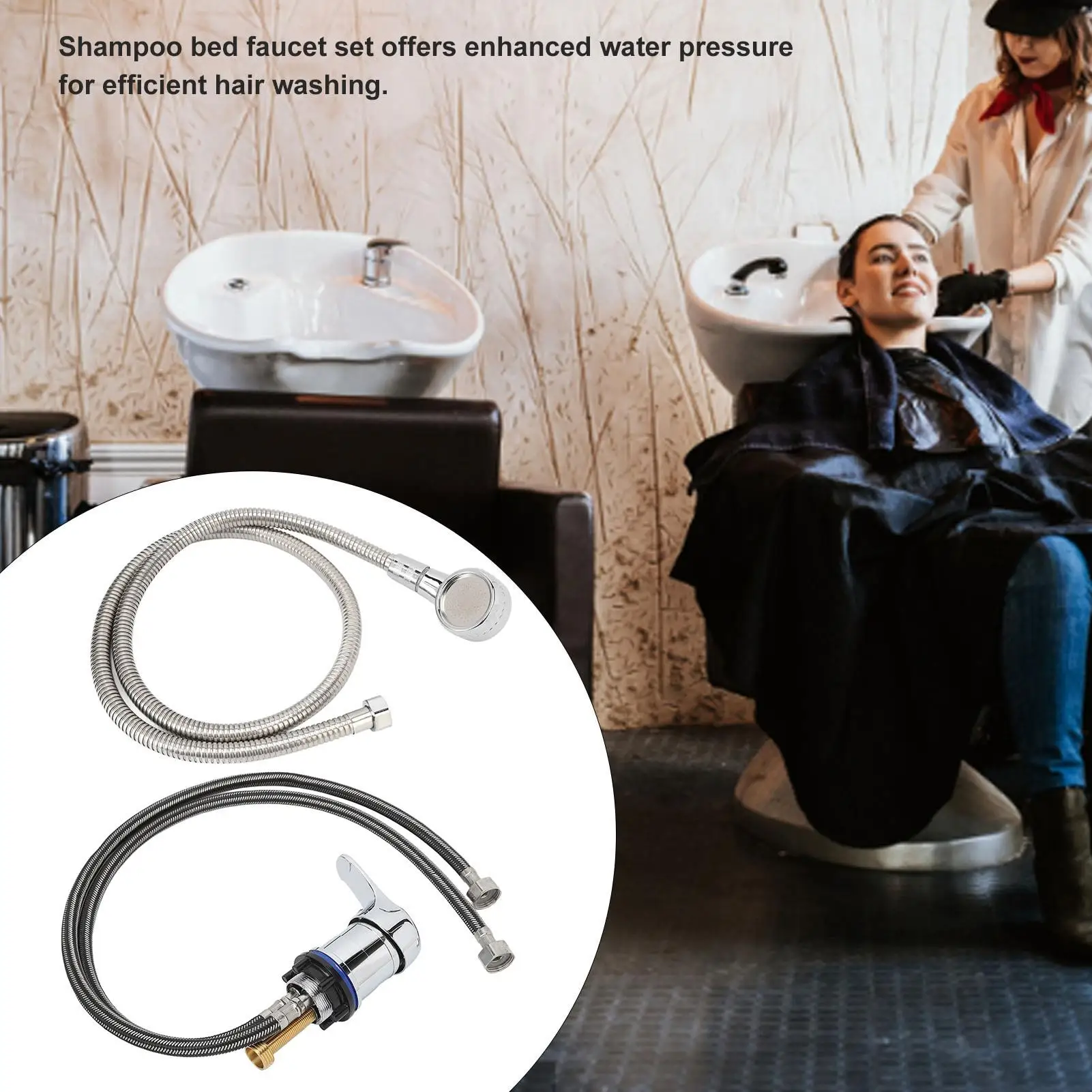 Chrome Plated Shampoo Bowl Sprayer Kit with 70cm  - Zinc Alloy Faucet for barber Shops, Leak-Proof Design