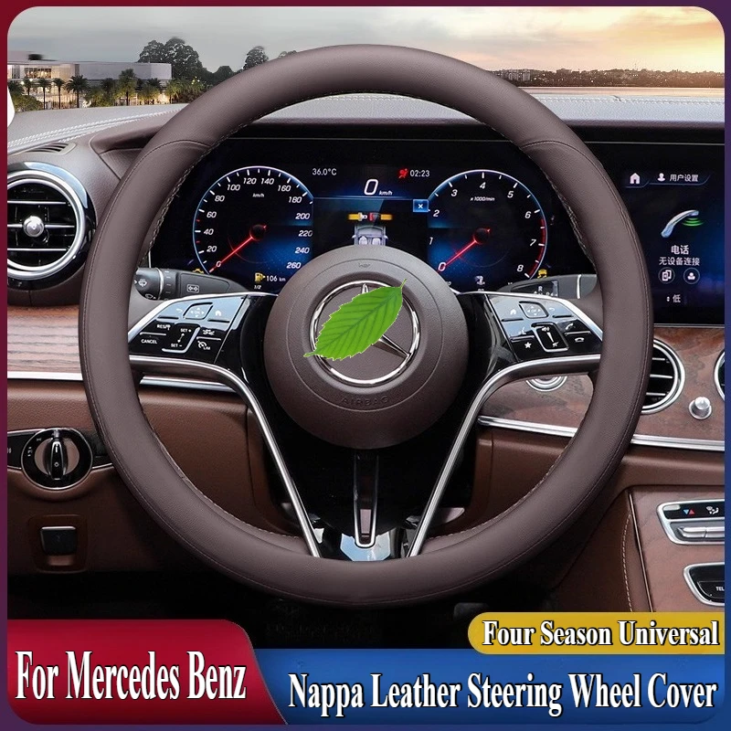 

For Mercedes Benz E300L C260L GLC GLB220 A200L Nappa Leather Steering Wheel Cover Anti Slip Four Season Universal Car Accessory