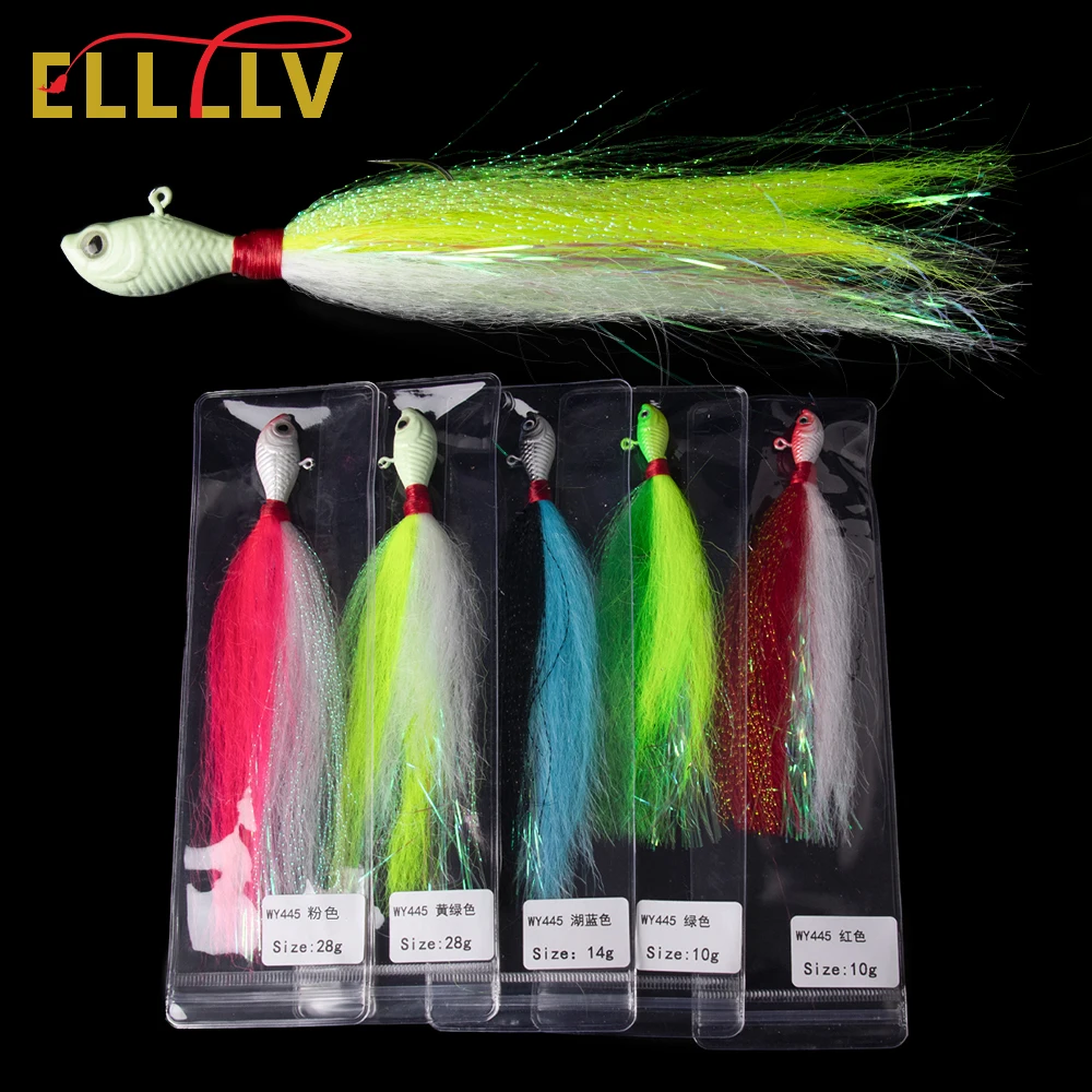 Elllv 10g 14g 28g Multicolors Sea Fishing Jig Head Hook Lure Fast Sinking Artificial Bait for Bass/Freshwater/Saltwater Fishing