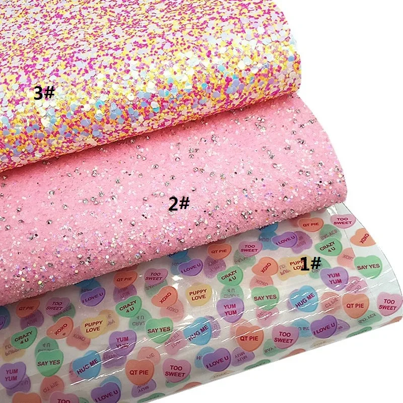 Pink Dimond Glitter Leather Sheets Rainbow Stripes Glitter Leather Candy Hearts JELLY Leather DIY Craft Sheets Mini Rolls W401