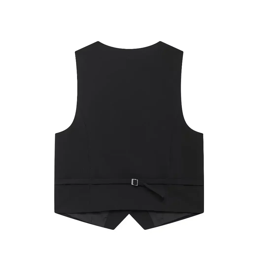 Women's 2024 New Fashion Strap Decoration Casual Short Single breasted Suit Vest Retro V Neck Sleeveless Women's Vest Chic