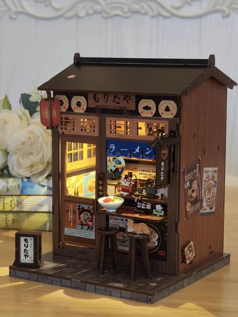 موريتا لاميان نودلز على الطراز الياباني كوخ تجميع خشبي كتلة نموذج منزل صغير يدويًا هدية عيد ميلاد للفتيات #6