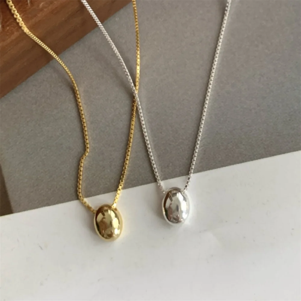 

Korean S925 Sterling Silver Collarbone Chain, Oval Silver Bean, INS Niche Design, Commute Style