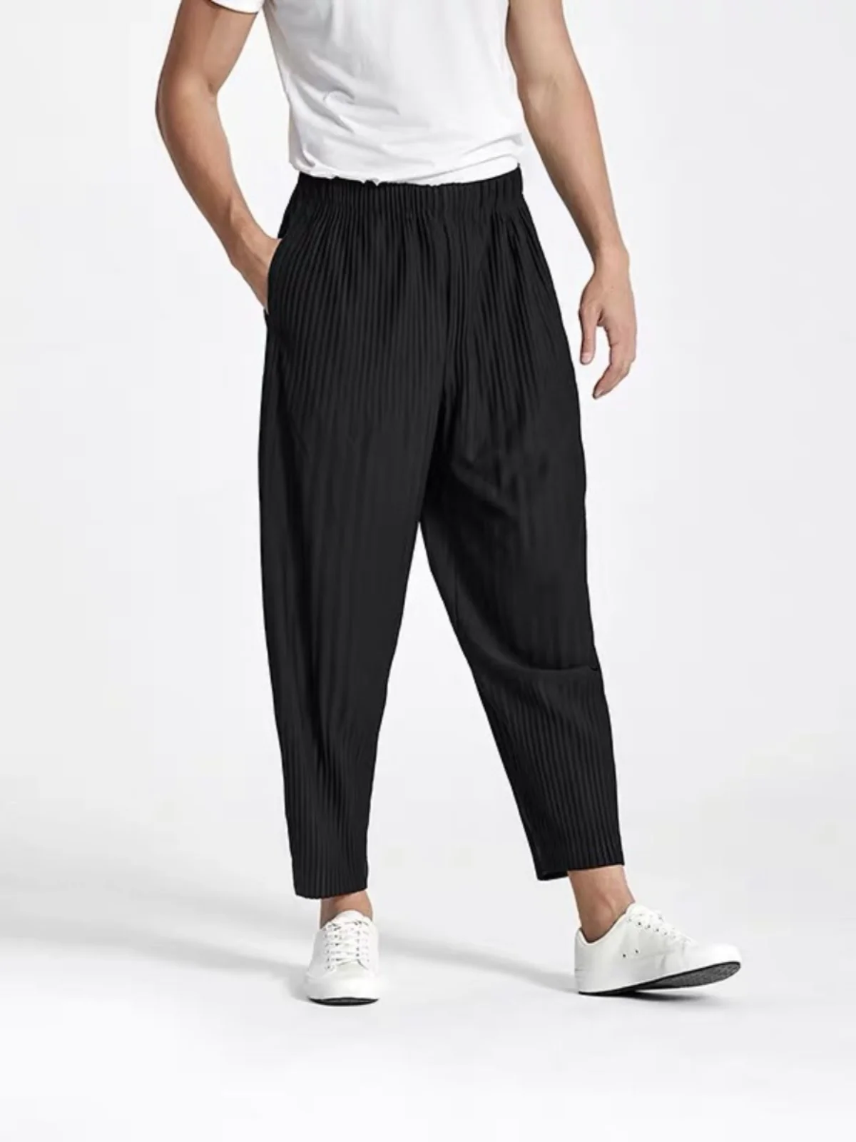 Pantaloni larghi Pantaloni Harlan estivi in poliestere Leggings larghi a pieghe Lanterna Nove punti Sle giapponese JF5 Casual Faion