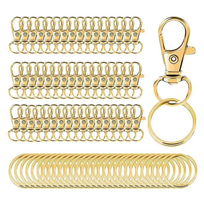 HHO-Gold Metal Lanyard For Keychain Hooks 100PCS Swivel Snap Hooks With For Key Rings, Lobster Clasps For Key Jewelry DIY Crafts