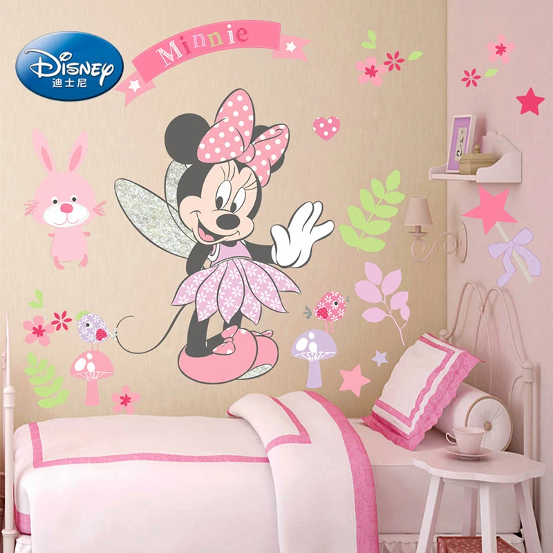 Cartoon Mickey Minnie Mouse Wall Stickers For Kids Room Baby Bedroom Princess Room Wall Art Nursery Amusement Park PVC Poste