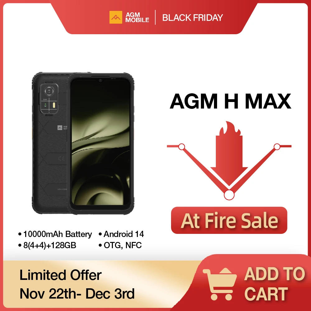 [World Premiere]AGM H MAX Rugged 4G Smartphone 10000mAh Battery 4GB+128GB 6.56” HD+ Display 3 Card Slot NFC OTG Reverse Charge