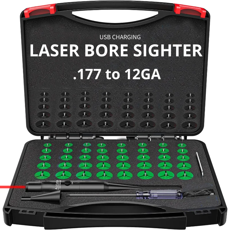 Rechargeable Laser Boresigher Kit 64 Adapters USB Recharging .177 .22 to 12GA Tactical Laser Collimator Boresighter - view 2