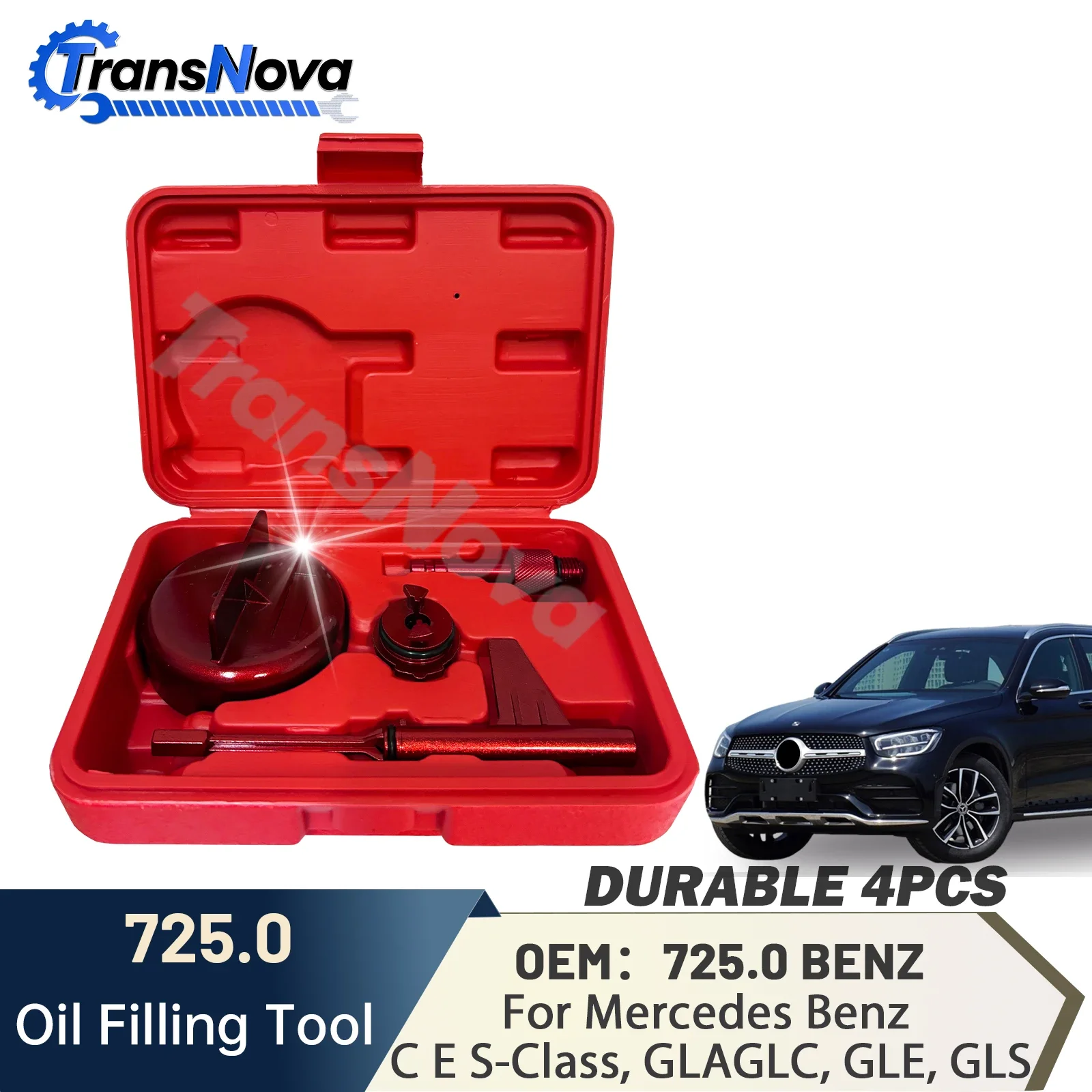 

TransNova RED 725.0 Transmission Oil Filling Tool Change Draining Adapter for Mercedes Benz 9-Speed C E S Class Gearbox W/ Case