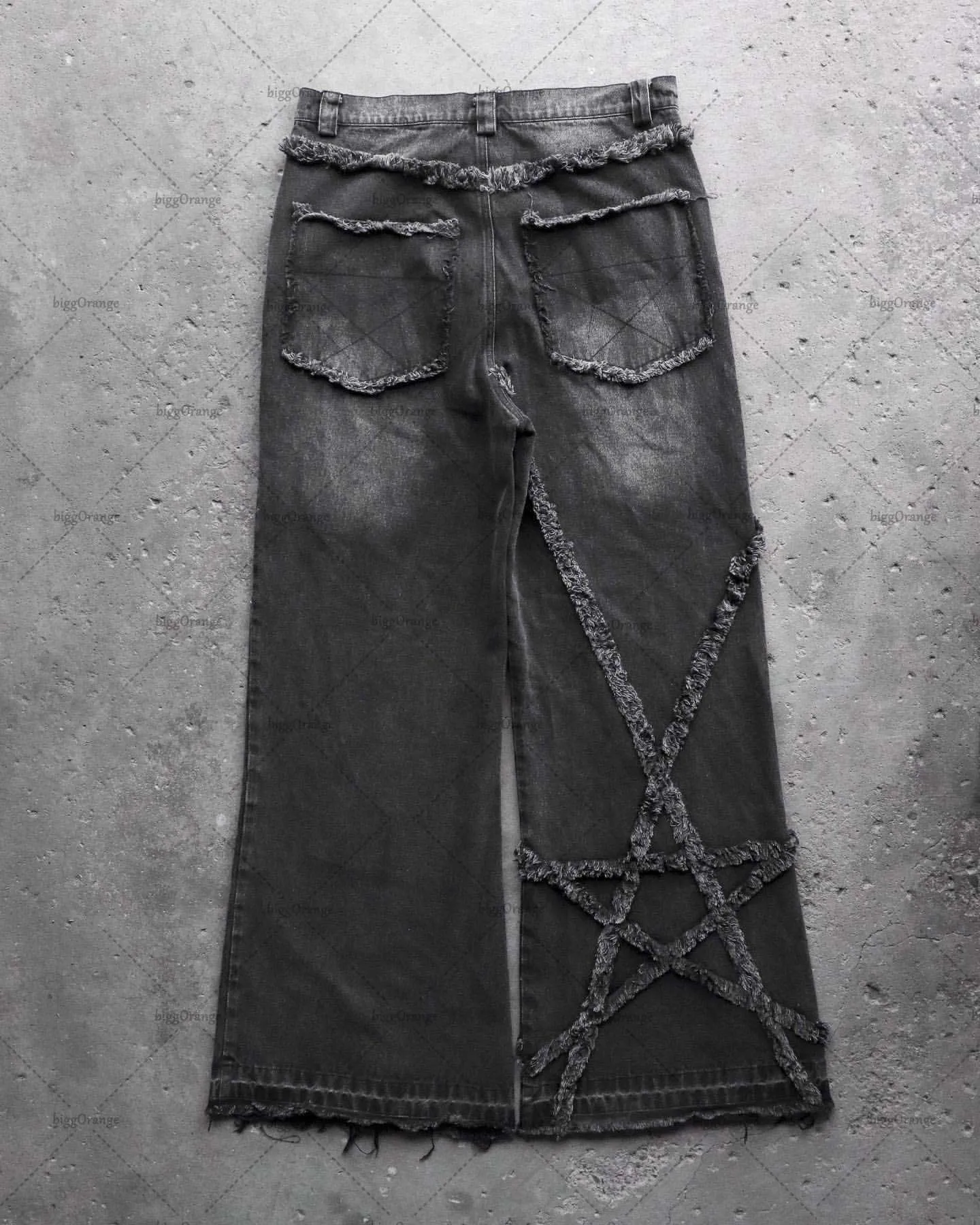 2023 New Gothic Punk Rock Five Star Embroidered Jeans Men's Y2K Street Hip Hop Loose High Waisted Wide Leg Pants Women's