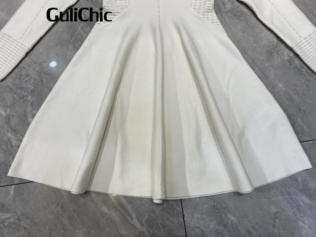 11.10 GuliChic Mini abito lavorato a maglia di alta qualità da donna Fashion Hollow Out Design scollo a v manica lunga eleganti abiti Slim Lady