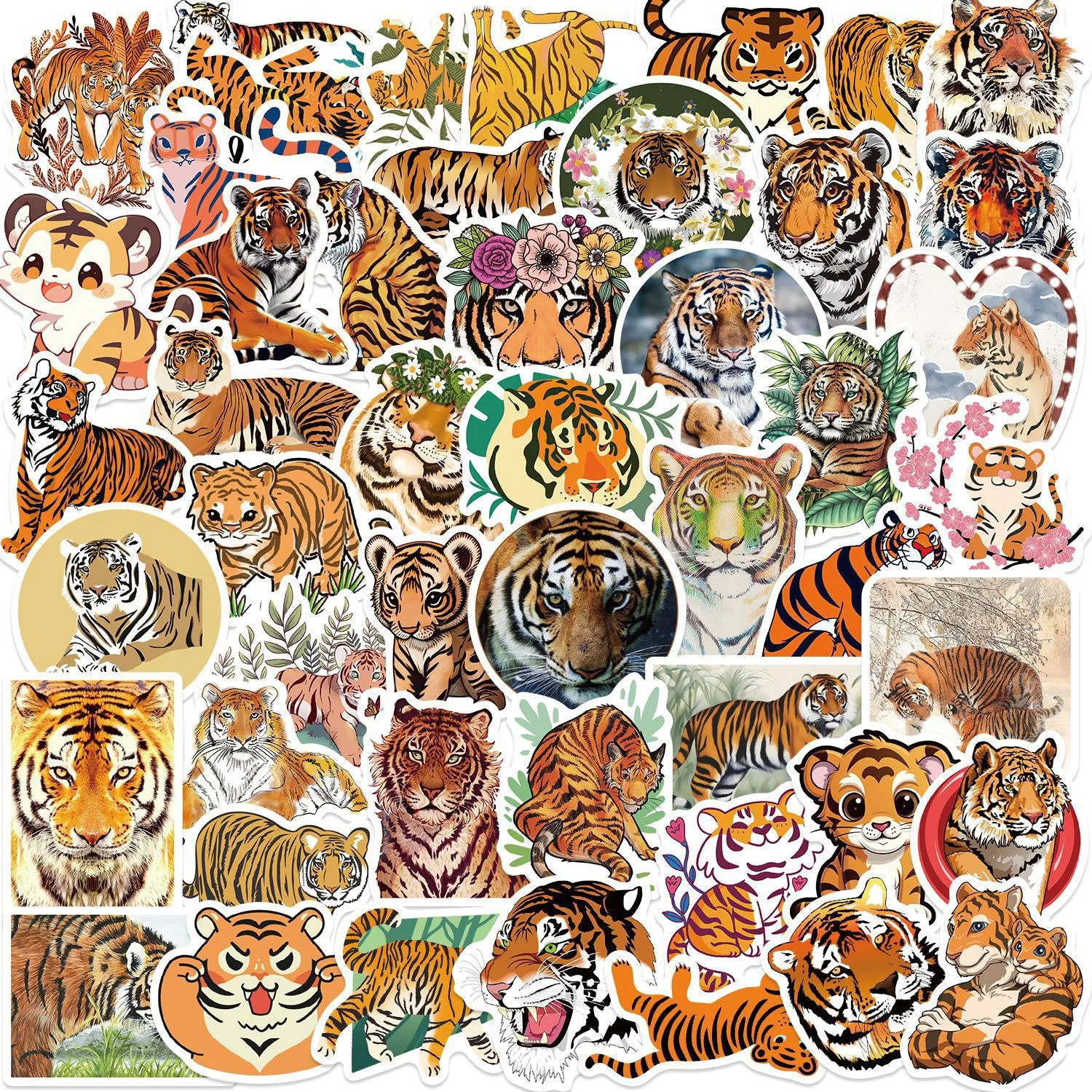 10/50pcs Cute Cartoon Tiger Stickers Aesthetic Graffiti Animal Decals DIY Notebook Phone Laptop Luggage Skateboard Car Sticker