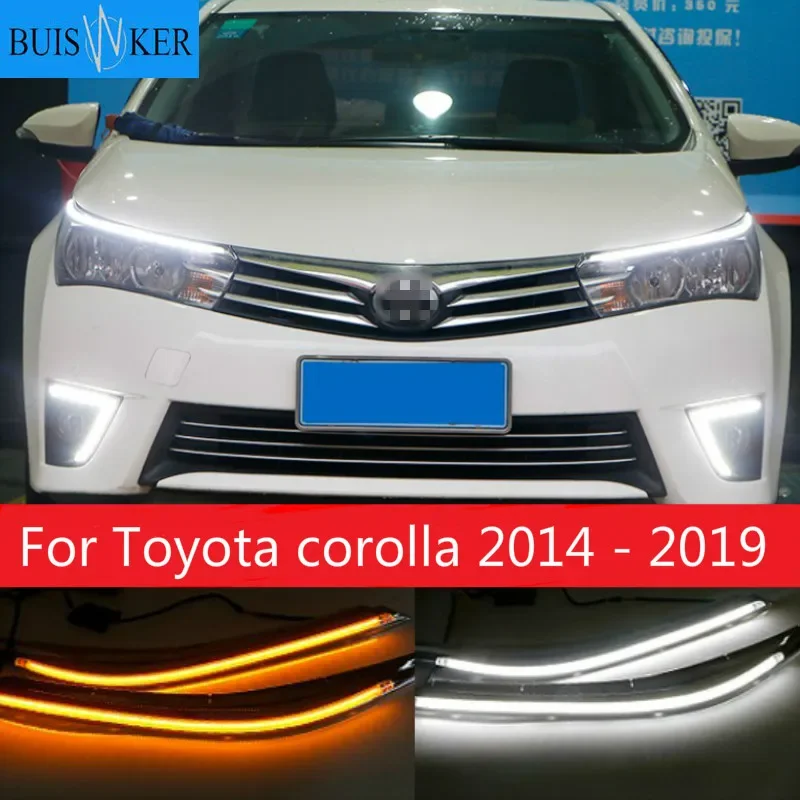 

LED DRL Headlight Eyebrow Daytime Running Light fog lamp With Flowing dynamic Yellow Turn Signal For Toyota corolla 2014 - 2019