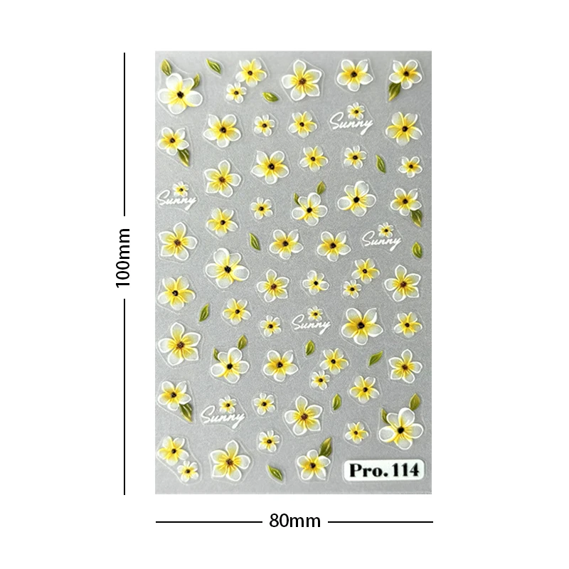 3D Flowers Nail Art Sticker White Black Yellow Petals Floral Adhesive Sliders Manicure Nail Stickers Decoration For Nail Tips