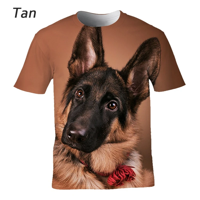 German Shepherd Dog Graphic T Shirt for Men Funny 3D Pup Doggy Printed Cute Tee Shirts Womens Clothing Cool Designs Kids T-shirt