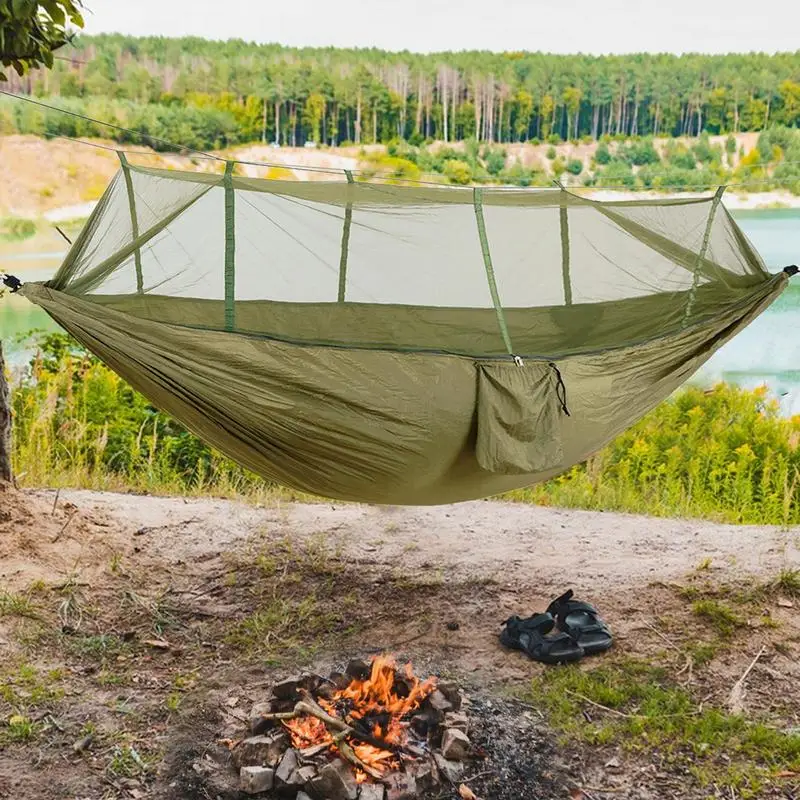 2 Person Hammock Tent Outdoor Camping Hammock with Net Large Load Bearing Outdoor Survival Gear for Beach Patio Camping Backyard