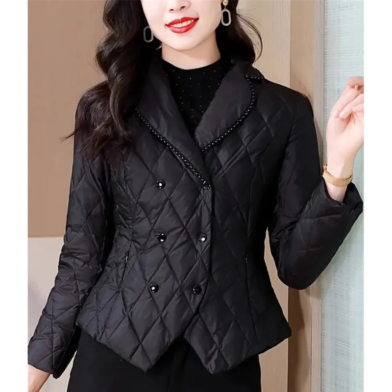 2025 Parkas finas para mujer, abrigo coreano femenino de manga larga, chaqueta acolchada de algodón, prendas de vestir acolchadas con cuello cruzado para invierno para mujer