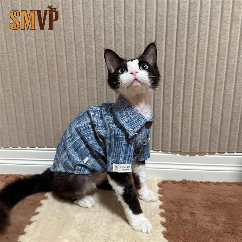 

Spring and Summer Necklace Decoration Denim Shirt Soft Light and Breathable Hipster Style Pet Kitten Small Dog Clothes