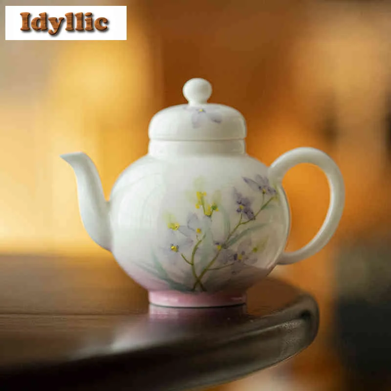 

145ml Jade Mud Hand-painted Flower Teapot Aesthetic Tea Infuser Pot Tea Maker Kettle With Strainer For Tea Supplies Ornaments