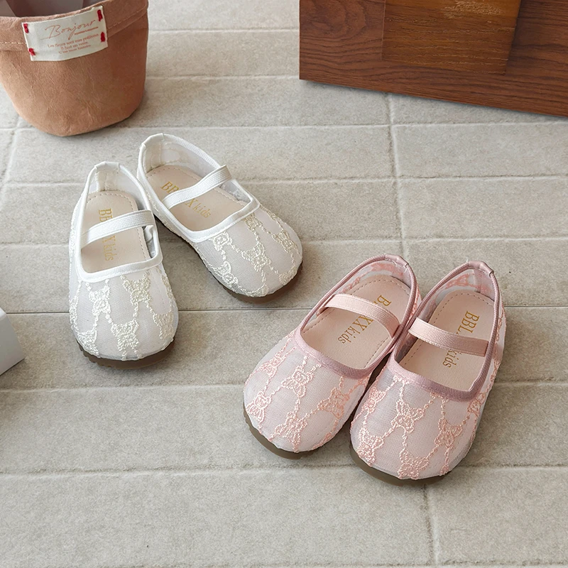 

Летние сетчатые туфли с бантом для девочек, детские сандалии с вышивкой и одной лямкой, простые эластичные туфли-принцессы для школьниц, размеры 21-30